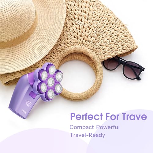 Image of Electric Razors for Women Legs : 5-in-1 Rechargeable Body Shaver, 7D Wet & Dry Bikini Trimmer, IPX7 Waterproof Lady Hair Remover for Face Underarms Pubic, Violet