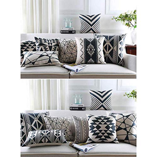 Coussin sans cœur géométrique noir blanc grand format 53x53 cm pour canapé