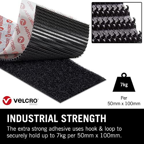 Image of VELCRO Brand VEL-EC60239 Strips 2pk Black Heavy Duty Stick, 50mm x 100mm