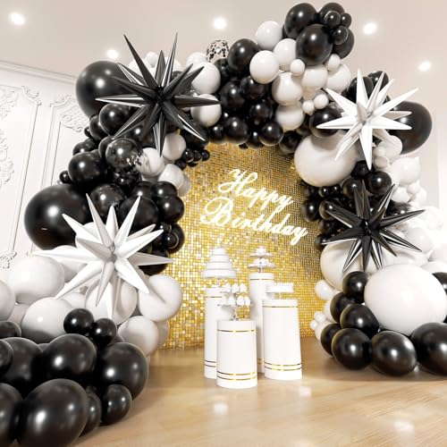 EICUECUE Black and White Balloons Garland Arch Kit with Stars 200Pcs - 5 10 12 18 22 inch Balloon and Confetti Latex Balloons for 2025 Graduation Birthday Anniversary New Year Theme Party Decorations