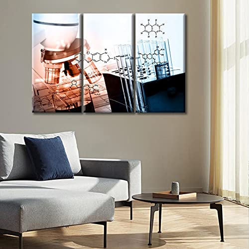Image of TUMOVO 3 Piece Wall Decor Microscope Medical Medical Examination Poster Canvas Paintings for Bedroom, Bathroom, Office. Young Scientist Print on Canvas Framed Ready to Hang (42 inch Wx28 H)