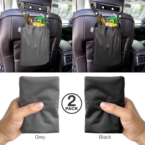 Image of 2 Pack Leakproof Car Trash Bags Detachable Waterproof Garbage Bags with Drawstring Hanging Organizer for Back Seat & Travel Grey & Black