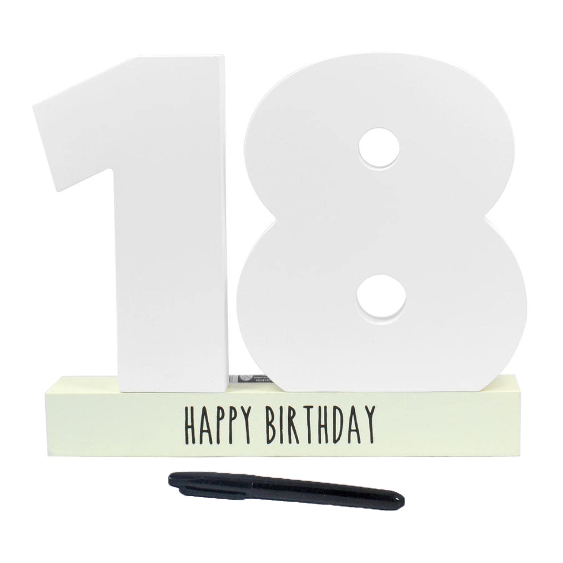 Widdle Gifts Wooden Birthday Number Signature Plaque with Pen - 18 8349