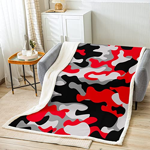 Feelyou Camouflage Fleece Throw Blanket For Kids Boys Girls Red Black Camo Print Plush Blankets And Throws Super Soft Sherpa Fuzzy Blanket 50 Inchx60 Inch cover