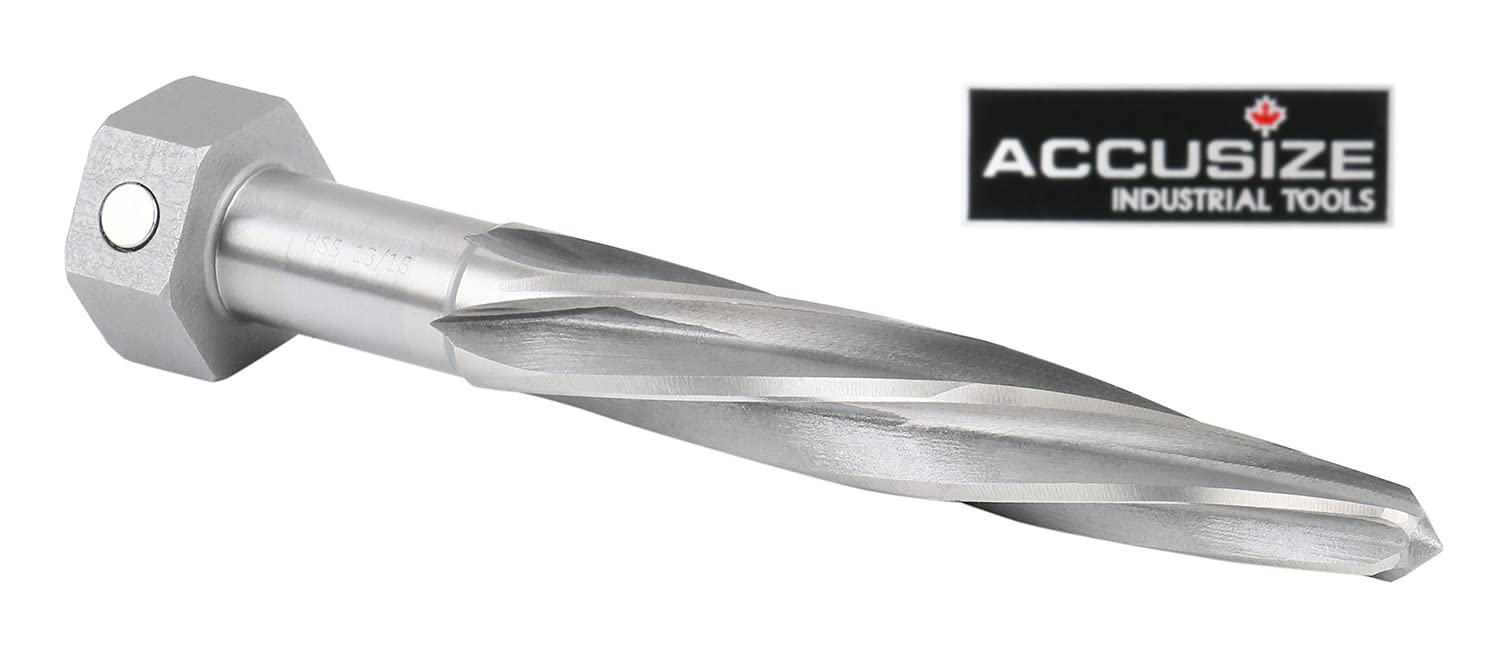Accusize Strumenti industriali 13/16 "Alesatore a ponte, gambo esagonale magnetico, Hss a spirale Flutes Allineamento Alesatori, Alesatori auto, 1523-8035