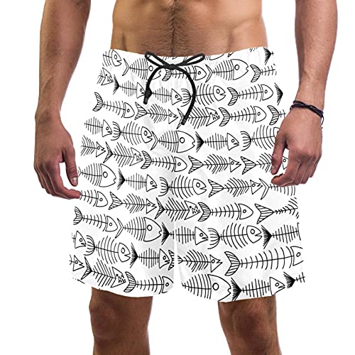 Short de bain homme motif arêtes de poisson noir et blanc XL avec doublure maille