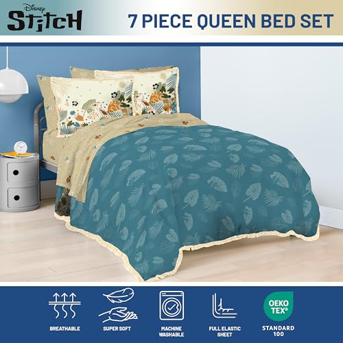 Image of Disney Lilo and Stitch Queen Comforter Set 7 Piece Floral Bedding, Multi