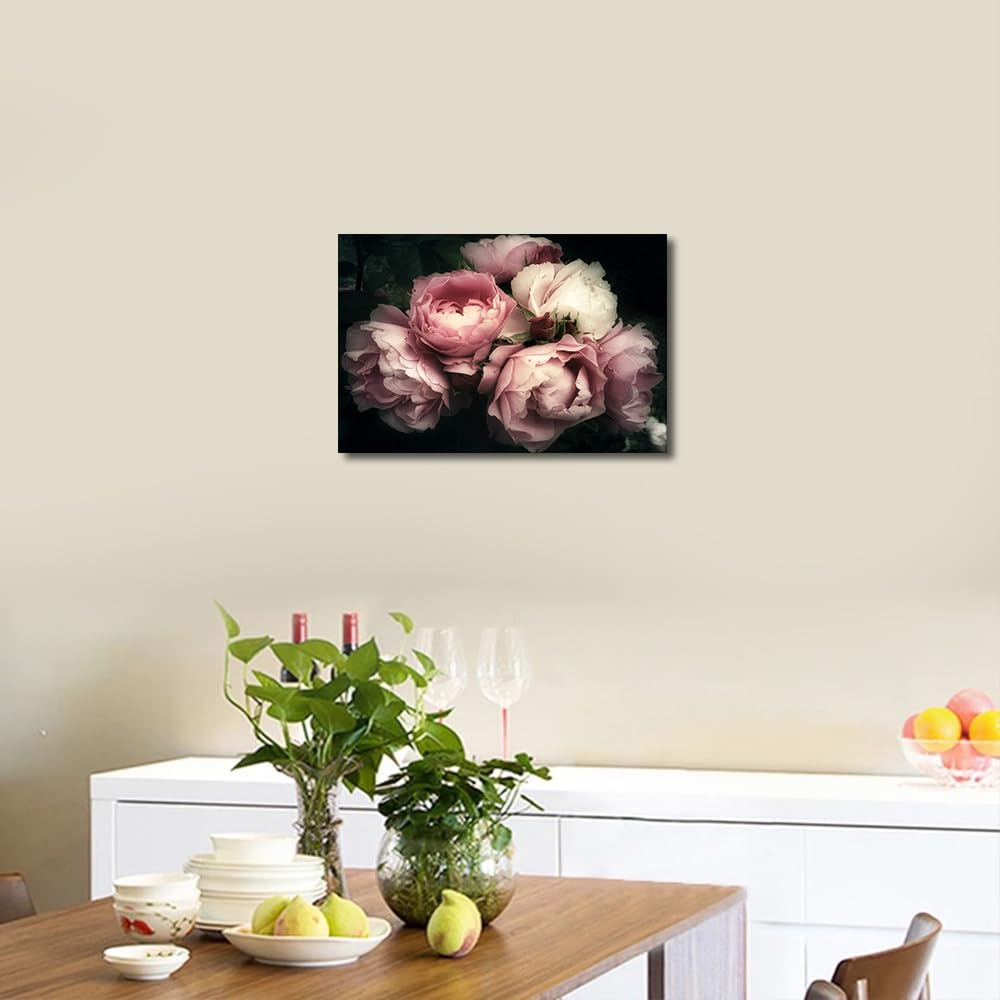 Pink Rose Flowers Wall Art Canvas Print Paintings Framed Vintage Old Painting Art Home Decor Paintings to Hang on Walls for Living Room Kitchen Bathroom Ready to Hang 12x18inch - Image 2
