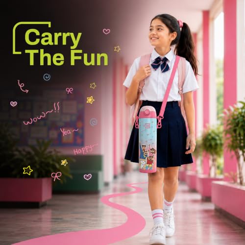 Image of Go24 pexpo Crayon Shinchan ISI Certified Stainless Steel Water Bottle for School Kids - 500ml | 2-Year Warranty | 3 Layer Insulation | Hot & Cold Vacuum Flask | 4+ Years |Pink Nohara Family