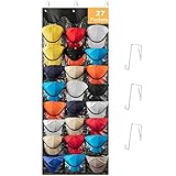 Letohoumia Hat Racks For Baseball Caps, 27 Deep Pockets Hat Organizer for Door, Baseball Caps Over t