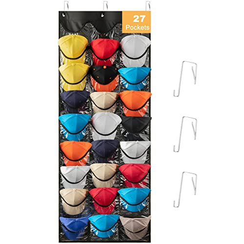 Letohoumia Hat Racks For Baseball Caps, 27 Deep Pockets Hat Organizer For Door, Baseball Caps Over The Door Hat Holder With 3 Hooks, Baseball Hat Organizer For Wall/Closet #TOP29