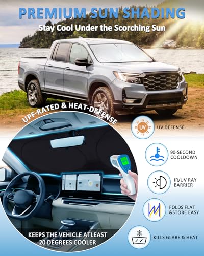 Image of Sun Shade for Ridgeline Windshield Sunshade Custom Fit Honda Ridgeline 2017-2024 2025 Front Window Cover Retractable Sun Visor Protector Keep Interior Cool UV Blocker