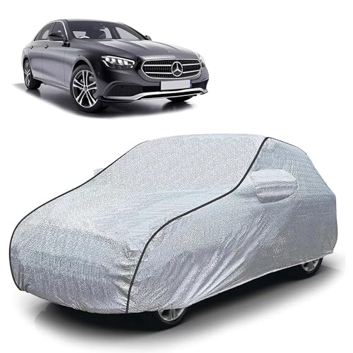 Image of Sulfar 100% Waterproof Car Body Cover Compatible with Mirror for Mercedes Benz E200 (Triple Stitched, Full Bottom Elastic, Magic Silver with Black Piping)