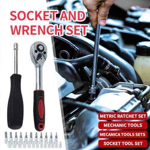 Image of 46-Piece 1 /4-Inch Socket Set with Quick-Release Ratchet, Screwdriver Kit, Extension for Manual Use on Automobiles&Trucks with Storage Case