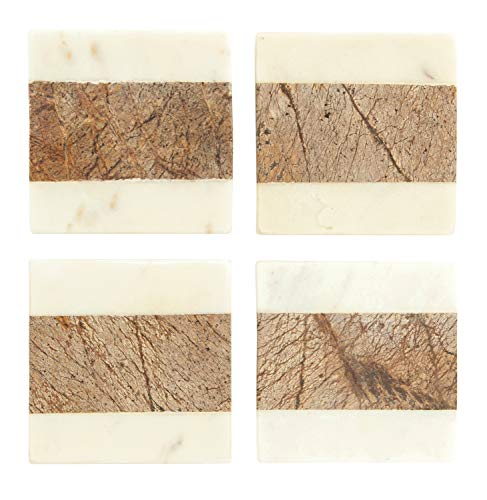 Creative Co-Op Square Marble Coasters with Jute String, Brown (Set of 4 Pieces) by Creative Co-Op - Image 3