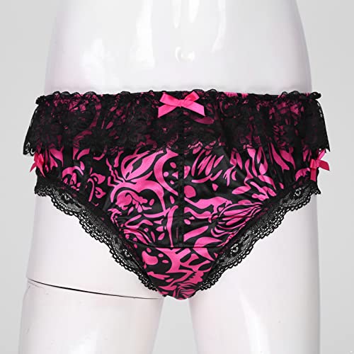 Men's Sissy Crossdress Panties Satin Frilly Ruffled Panties Low Rise Ice Silk Underwear2