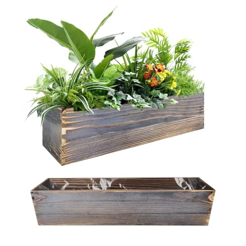 Wood Window Box Planter 2 Pcs Rectangular Planter Boxes with Removable Plastic Liners Herb Succulents Flowers Wooden Pot for Windowsill Rustic Wedding Garden Table Decor 17.3 x 3.9 x 3.9 Inches