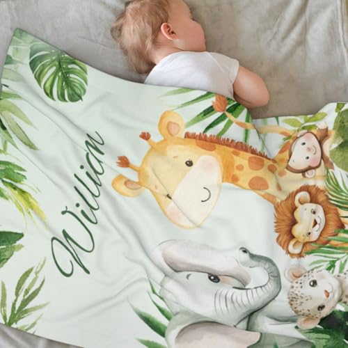 Image of Personalized Baby Blanket with Name, Custom Name Blanket for Kids Soft Flanne Blankets in Easter Personalized Baby Gifts for Infant Newborn Shower (Green)