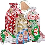 40pcs Drawstrings Christmas Gift Bags Assorted Sizes, Christmas Bags for Gifts Wrapping, Reusable Plastic Christmas Bags for Presents with Drawstrings, Xmas Holiday Gift Bag - Large, Medium, Small