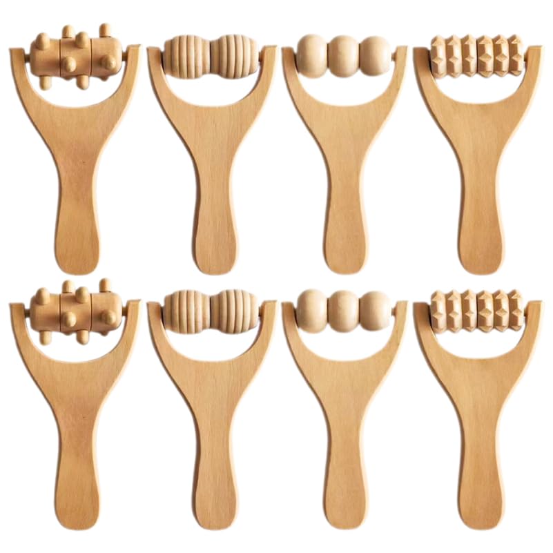 Ipetboom 8pcs Wooden Massage Tools Ergonomic Wood Massager for Full Relief Portable Roller for Neck Back Foot Arm and Leg Massage Natural Wood Construction