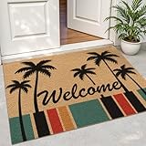 DEXI Coir Door Mat Front Outside Entrance, 3x5 Heavy Duty Entry Welcome Doormat Coconut Fiber Look, Non Slip Exterior Entryway Floor Mats Dirt Trapper for Porch Patio, Tree Brown