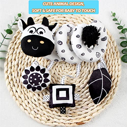 Aipinqi Spiral Activity Toy, Baby Black And White Bed Stroller Toy Comfortable Pram Crib Plush Toy For Boys Girls Spiral Hanging Toys For Car Seat, Cow #TOP3