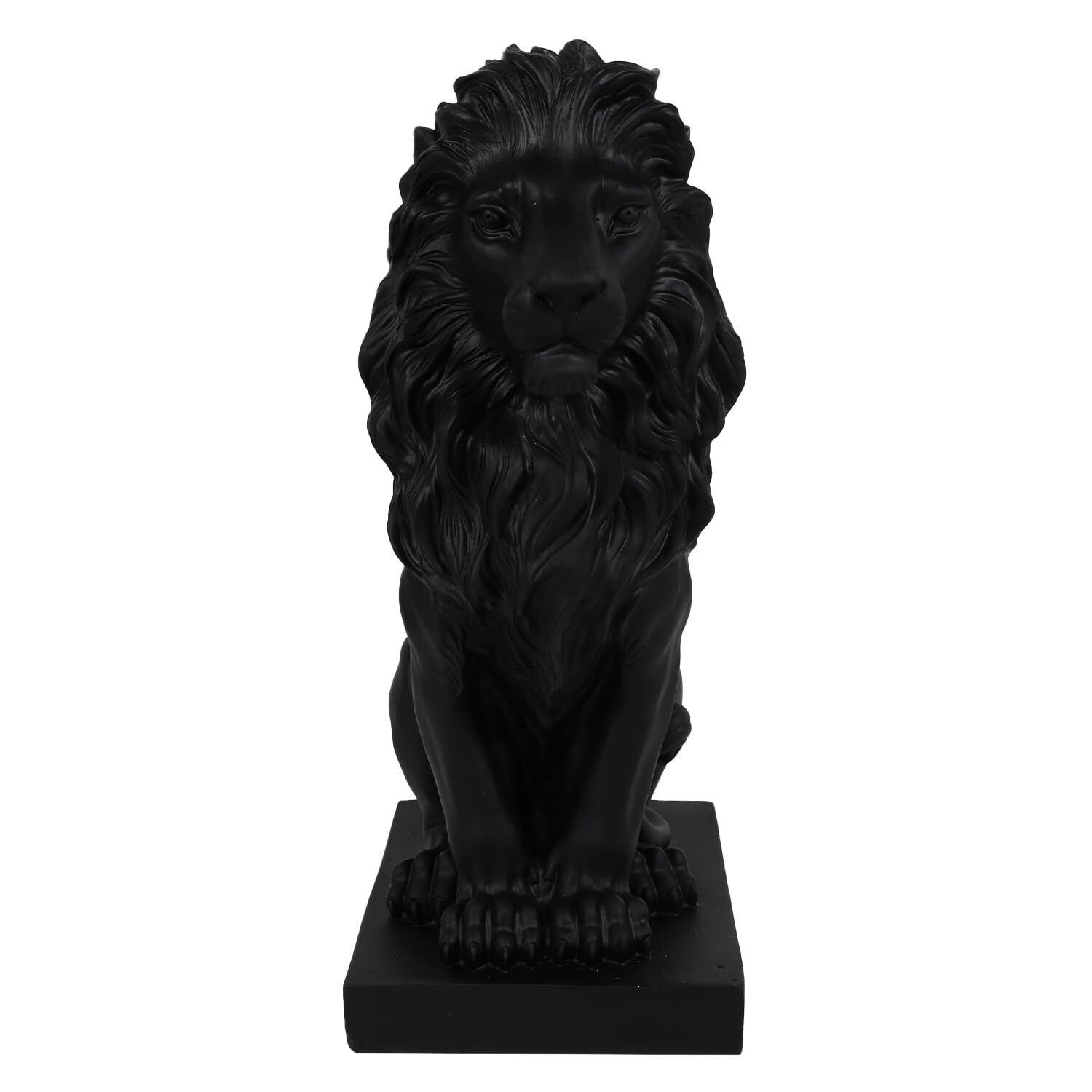 Bloomingtons Direct Black Matte Sitting Lion In Crown Regal Lion Statue Ornament Crown Lion Figurine