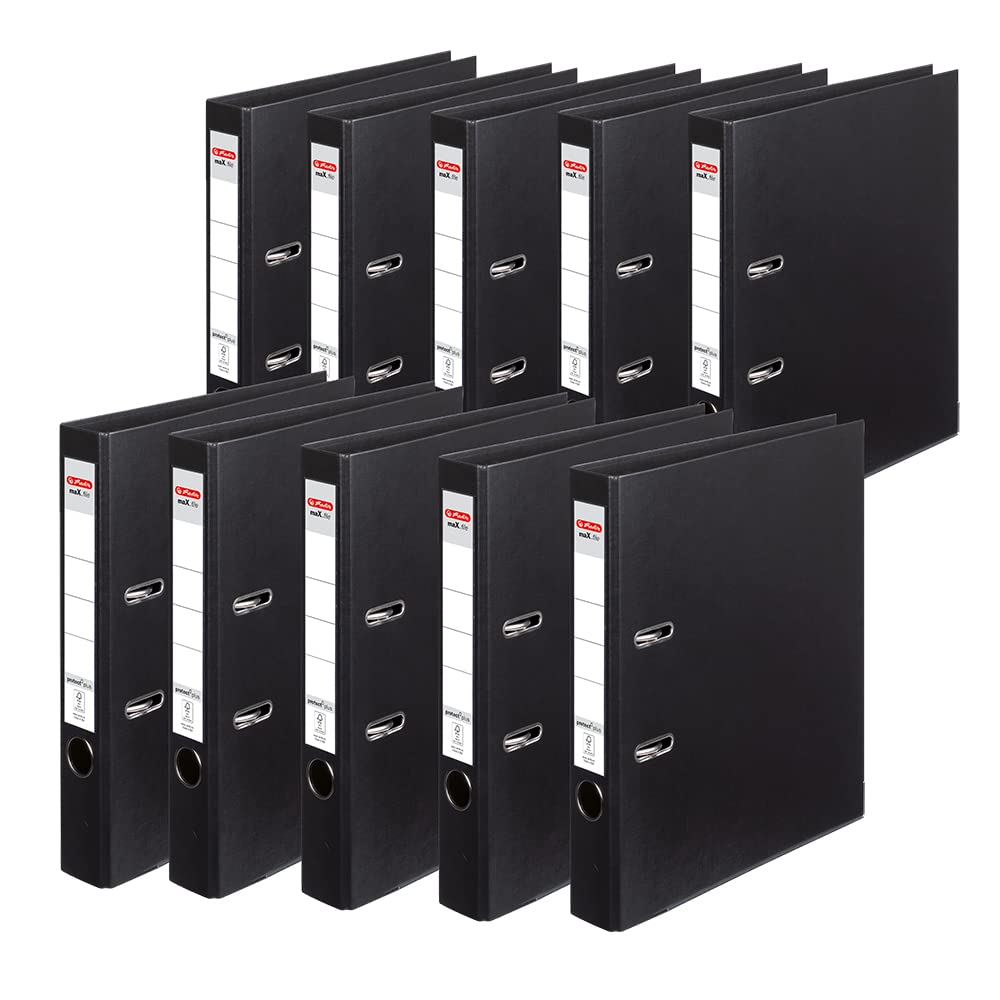 herlitz 10834729 maX.file protect - Archivador (A4, lomo de 5 cm, cubierta de polipropileno, 10 unidades), color negro