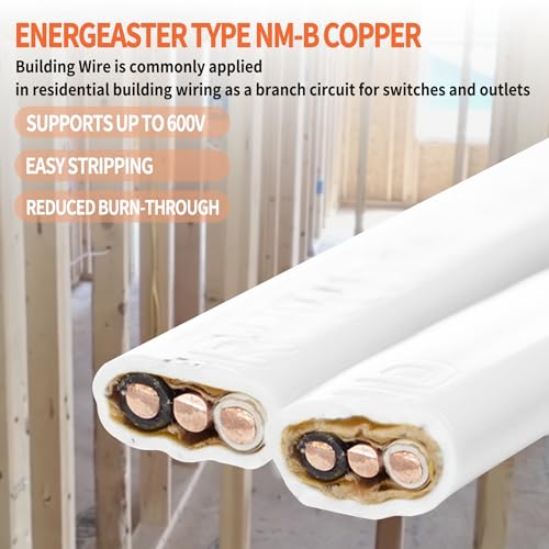 Energeaster Solid Indoor 14/2 W/G NMB Cable 100ft Coil,Electrical Wire 14 Gauge Wire 2 Conductors Non-Metallic with Ground Wire(White)