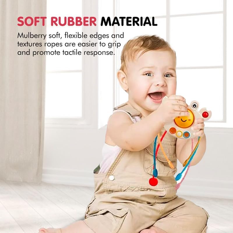 TIUDTOY Pull String for Babies Teething Strings Sennsory Monttessori Baby Girl,Travel for 6+Months Boy Food Grade Silicone Fine Motor Skills for Toddlers (Crab) 4