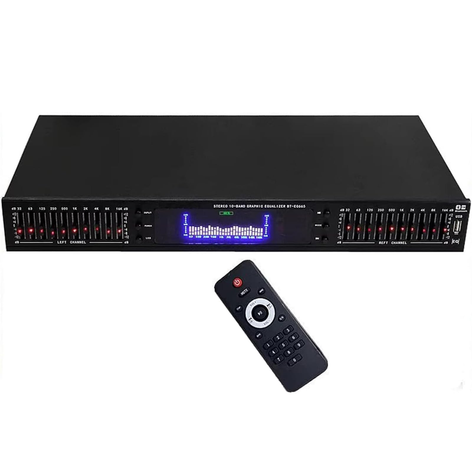 Ecualizador De Audio HiFi De 20 Bandas, Ecualizador Profesional con Efectos Gráficos Digitales, con USB Y Control Remoto Integrados, Pantalla LED De Espectro, para Estudio De Grabación.
