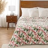 Picture of Luxury Printed Fleece Warm Blanket, Soft Lightweight Velvety Plush Throw for Couch and Bed, Cozy Comfy for All Seasons(Ivory Pink Flowers, 70×90 Inches)