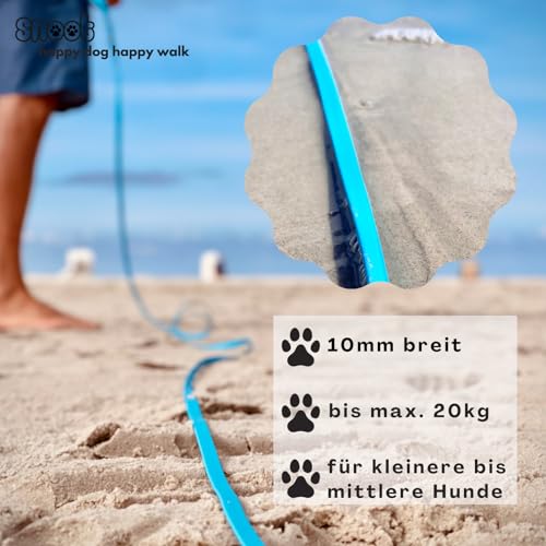 5m Schleppleine, Hundeleine, 1 Karabiner, Cyan-blau, extra schmal, schmutz- und wasserabweisend