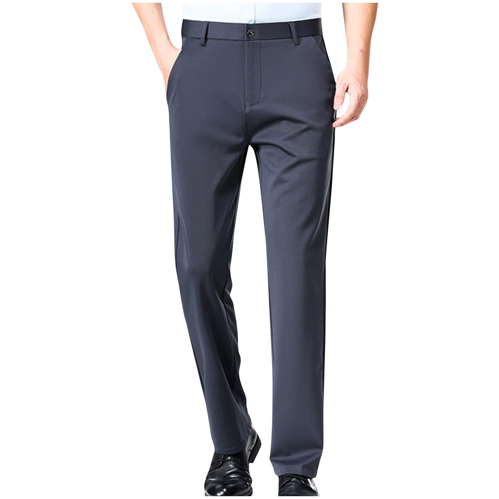 Mens Dress Pants Classic Fit Expandable Waist Stretch Flat Front Suit Pant Business Casual Office Slacks with Pocket