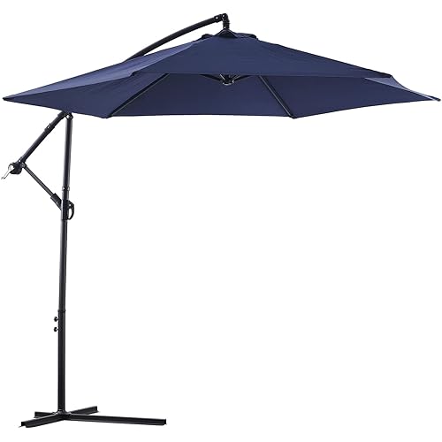 TUKAILAi 10ft Cantilever Patio Umbrella, Offset Hanging Outdoor Table Umbrella with Tilt Crank, 6 Sturdy Ribs and Cross Base, UV 50+ Protection Sun Shade for Market, Garden, Backyard & Pool
