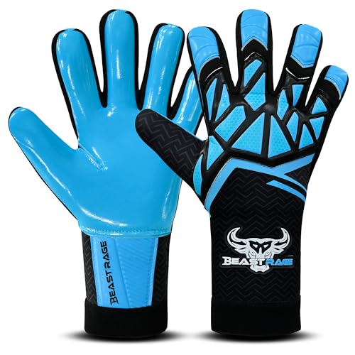 BEAST RAGE Goalkeeper Gloves for Kids,Youth & Adults–Football Goalie Glove for Boys,Children–Soccer Training Gloves,Strong Grip & Anti-Slip Palms (Blue, Size 8 suitable for Youth-Teen)