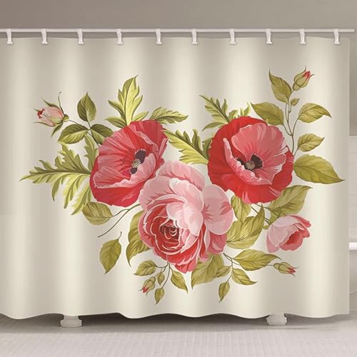 Rideau douche van aménagé extra long imperméable floral rouge vert - 3