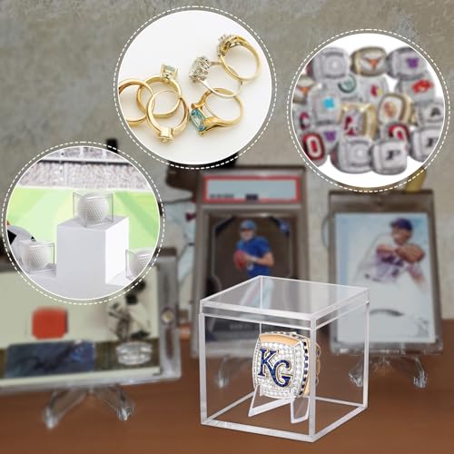 Image of Championship Ring Display Case Clear Acrylic Ring Case Display Box for Sports Baseball Basketball Softball Football Single Ring Holder Coin Stand, 2.16 Inch