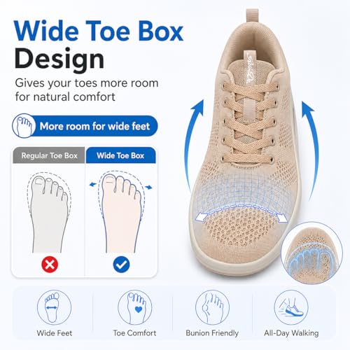 Image of Womens Platform Wide Walking Shoes Breathable Sneakers with Air Cushion Sole for Women, Lace-Up Width Shoe for Travel