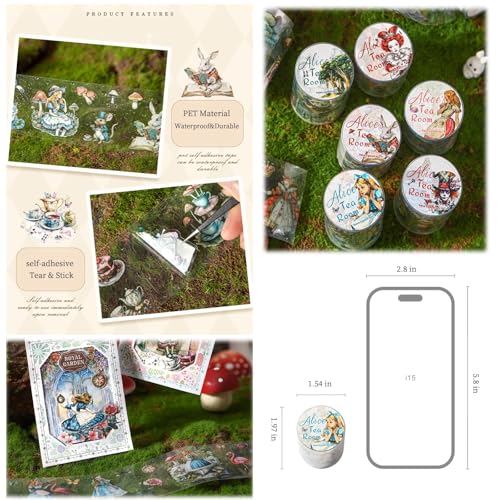Image of 6 Rolls PET Tape Stickers for Journaling,Alice Fairy Washi Tape Stickers for Scrapbooking Supplies,Junk Journal,Phone Case,Photo Frame,Calendar,Cups(Spring)