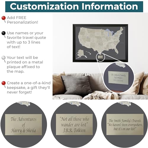 Push Pin Travel Maps PPTM_ET_US_BGR_PERS Personalized Posters & Prints - Earth Toned Us - Barnwood Gray - Framed Pin Map thumb #3