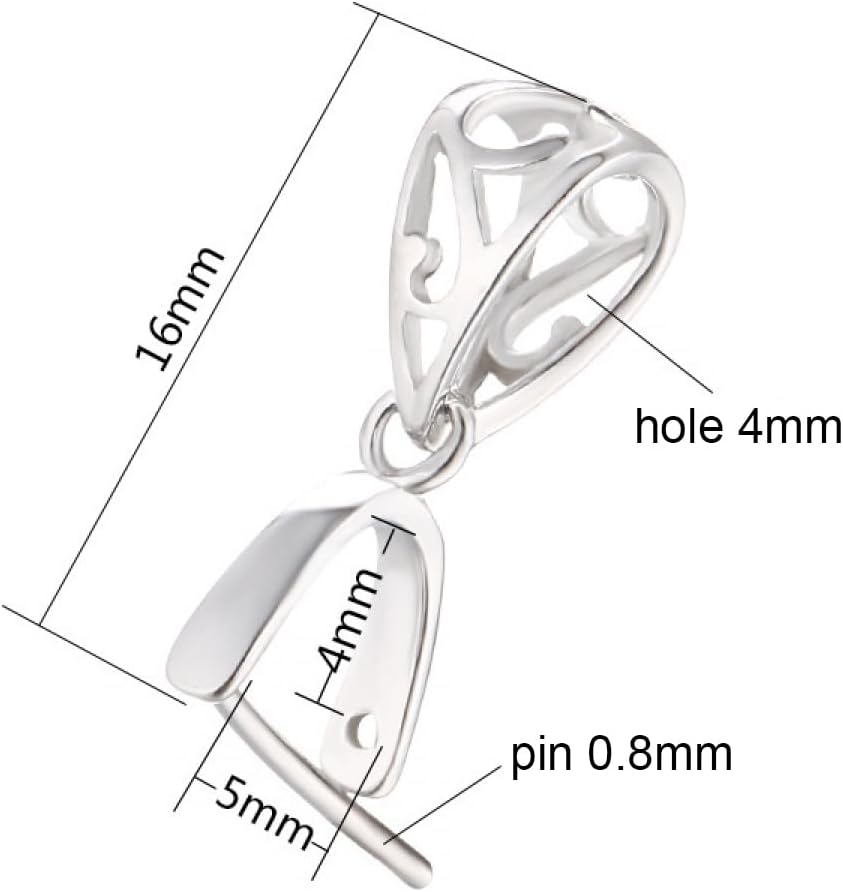2pcs 925 Sterling Silver Pendant Bail Connector Clasp Charms for Necklace DIY Jewelry Craft Making Accessories (Platinum color) - Image 2