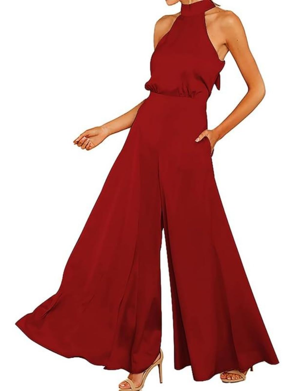 Corporate Goth Suit Women Sleeveless High Neck Halter Top and High Waist Wide Leg Pants Alt Office and