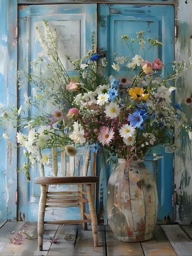 Image of Vintage Country and Flowers Cross Stitch Kits for Adults,11CT Stamped Cross Stitch Kits for Beginner,DIY Needlepoint Embroidery Patterns Kits Embroidery Patterns for Home Wall Decor 15.7x11.8 inches