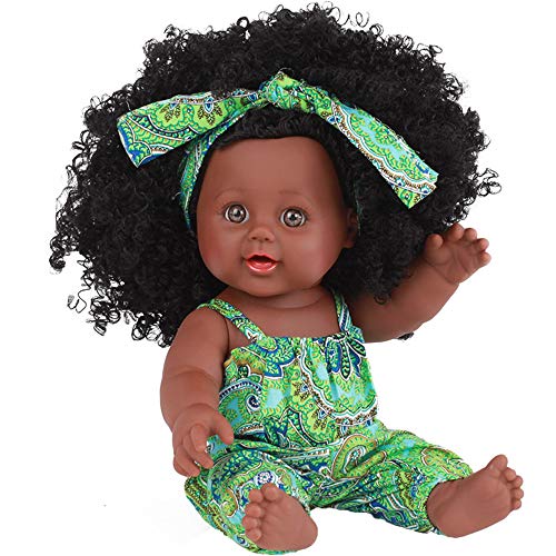 Anytec 12 Inch Reborn Newborn Baby Dolls Look Real Soft Silicone Lifelike Black Pearl African American Full Body Reborn Doll With Baby Clothes For Toddler Boys Girls Birthday Gift (Green) #TOP6