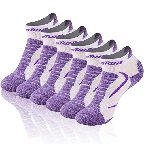 No Show Socks Women, Feelwe Running Socks for Women Comfort Cushioned Climbing Hiking Socks for Men,Travel Hiking Socks Women Ankle Socks Training Socks Dry Cool Socks 6 Pairs Purple