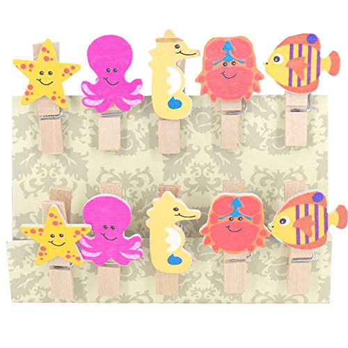 Kit com 10 Mini Prendedores Decorados - Fundo do Mar