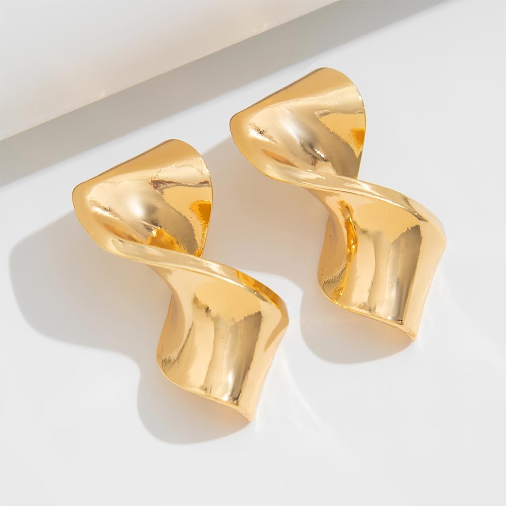 Unique Gold Irregular Geometric Earrings for Women, Dainty Spiral Drop Dangle Hammered Texture Dangling Earring Non Tarnish Vintage Party Jewelry Gift - Image 7