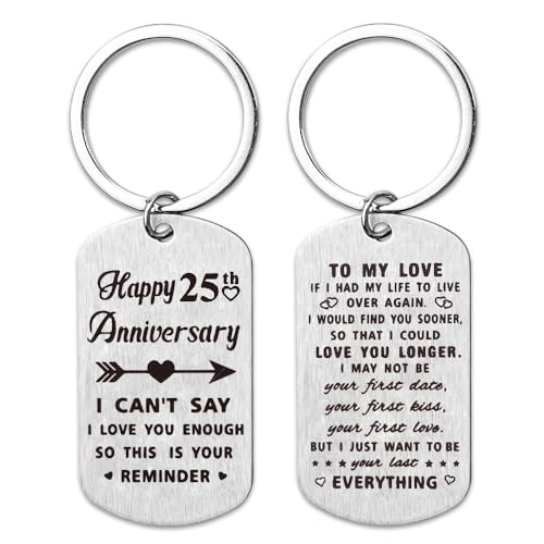 Sudaporn 記念日 キーチェーン ギフト 旦那 妻 1歳 3歳 15歳 25周年 結婚祝い カップル 彼 彼女 夫, 25歳。, Small