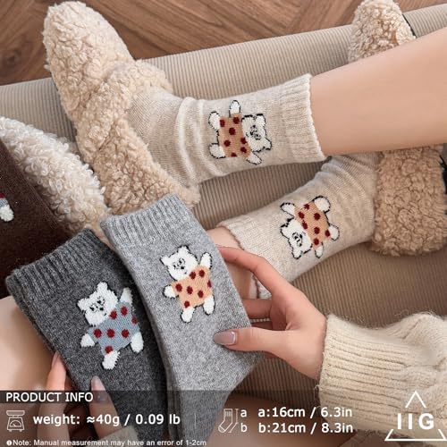 Image of IIG Cute Warm Wool Socks for Women Super Cozy Thick Crew Winter Socks Gifts, 5 Pairs